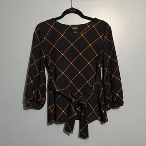 Black and orange checkered long sleeve blouse
